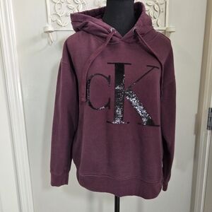 Calvin Klein Sequin Monogrammed burgandy Hoodie Size MED
